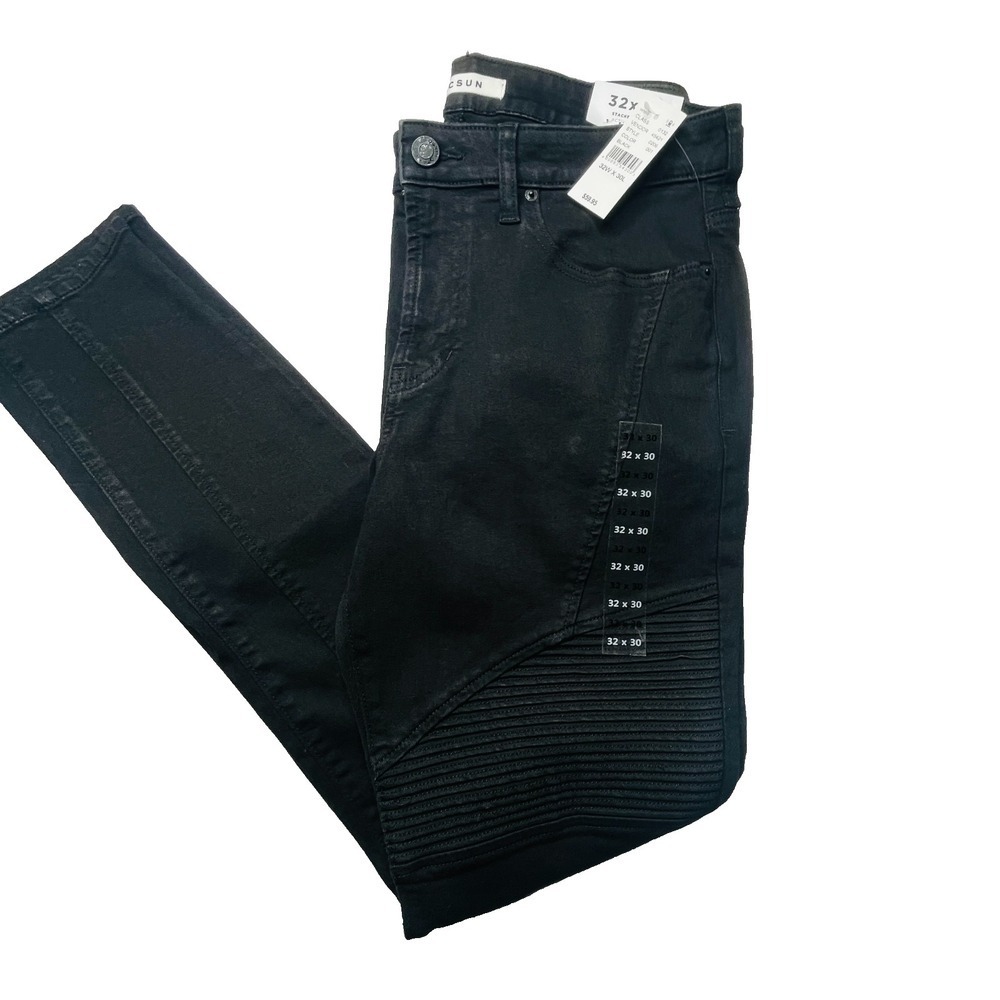 PacSun Stacked Skinny Jeans Mens 32x30 Black Active Stretch Moto Ribbed 0206